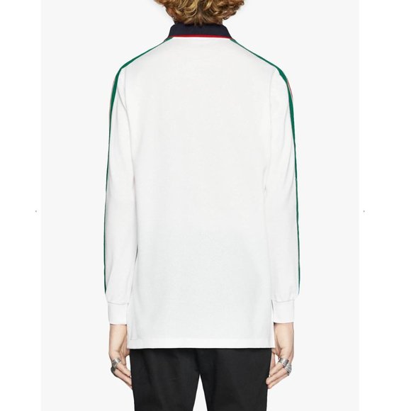 Gucci Web-stripe Detail Long Sleeve Polo in White new with tags - Picture 3 of 8